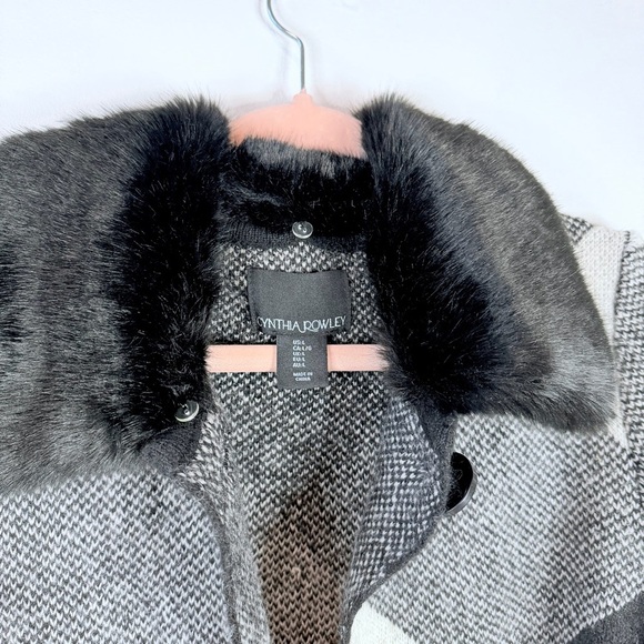 Cynthia Rowley Harlequin Faux Fur Collar Cardigan Size Large - Picture 7 of 8
